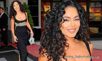 Vanessa Hudgens steps out in black dress with plunging neckline in New