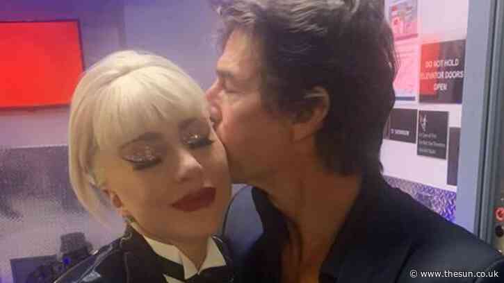 Tom Cruise shows off scruffy hair as he kisses Lady Gaga backstage at her Vegas show