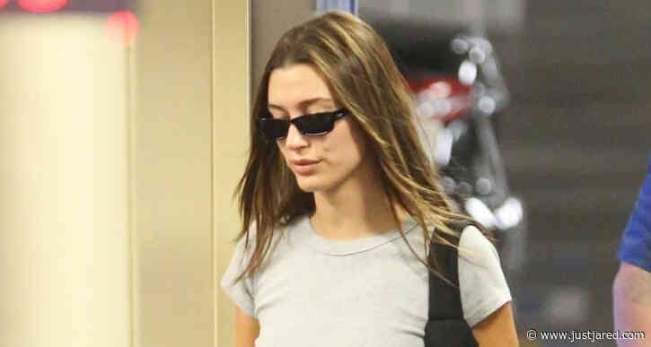 Hailey Bieber Sports Crop-Top Afternoon Meeting in Beverly Hills
