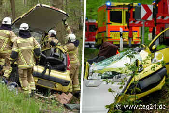 Schwerer Unfall in der Nähe von Dresden: Peugeot knallt gegen Baum, Fahrerin muss befreit werden - TAG24