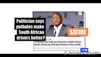 Claims South Africa's transport minister said potholes create good drivers based on satirical article - AFP Factcheck