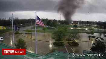 CCTV captures Kansas tornado churning in car park