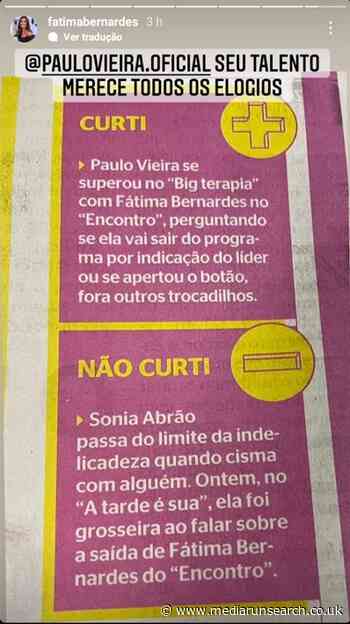 Fatima Bernardes directly and despises the criticism of Sonia Abrau: "Groscera" - Mediarun Search