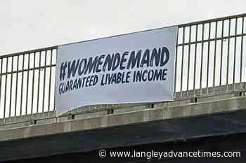 VIDEO: Demonstrators calling for 'Guaranteed Livable Income' drop banners in Langley and other BC communities – Langley Advance Times - Langley Advance Times