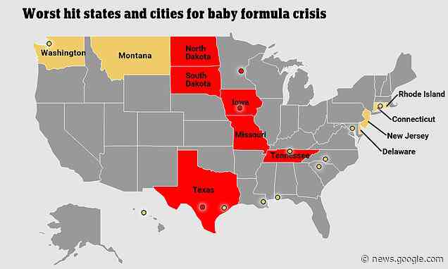 Stores across at least 12 states and 12 metro areas are 40% or higher out of stock of baby formula - Daily Mail