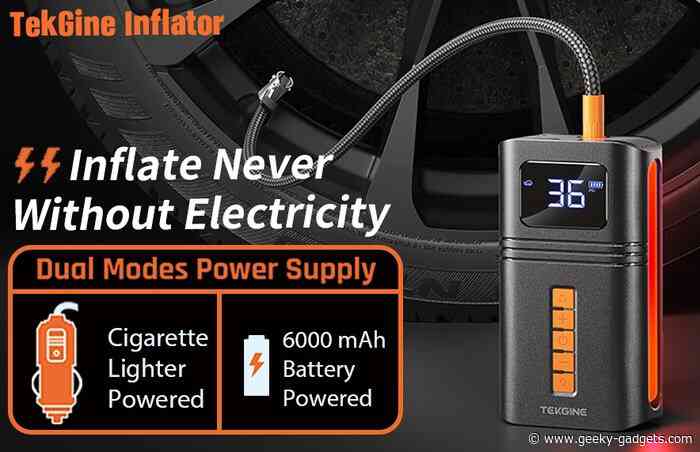 TekGine compact portable battery powered tire inflator