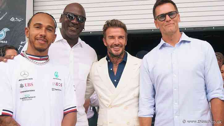 Lewis Hamilton poses with David Beckham, Tom Brady and Michael Jordan as US sporting royalty flock to F1’s Miami GP
