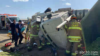 Tulare County crews trying to rescue trapped and badly injured big rig driver
