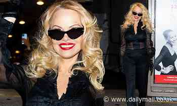 Pamela Anderson goes sheer daring in see-through top outside a theater on Broadway in New York - Daily Mail