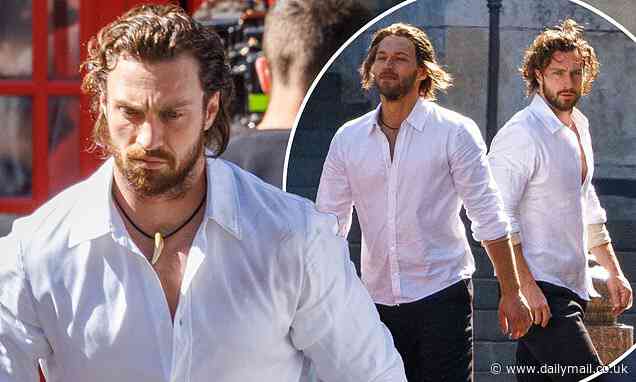 Aaron Taylor-Johnson spotted on the Kraven The Hunter set with his lookalike stunt double - Daily Mail