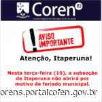 Subseção de Itaperuna fechada nesta terça-feira, 10 de maio - Coren-RJ