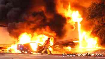 1 Hospitalized After Fiery Crash Involving Tractor-Trailer Near Miami Gardens Gas Station