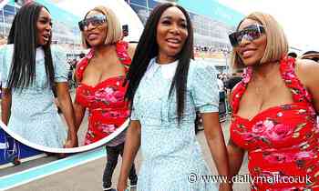 Serena and Venus Williams don floral dresses as they walk hand-in-hand at the Miami Grand Prix - Daily Mail