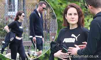 Michelle Dockery joins her fiancé Jasper Waller-Bridge for a dog walk - Daily Mail
