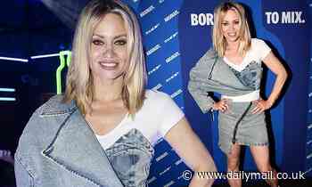 Kimberley Wyatt dons a quirky denim jacket with a bralet and matching mini skirt - Daily Mail