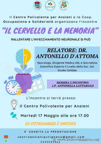 Putignano - Interessante conferenza su "Il cervello e la memoria" al Centro Polivalente Anziani - Putignano Informatissimo