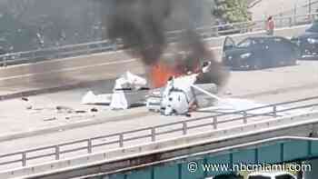 6 Injured After Small Plane Crash Lands on Miami Bridge, Catches Fire