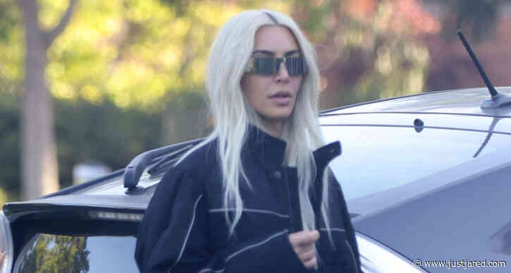 Kim Kardashian Pairs Bleached Blonde Hair with All Black Outfit for Saturday Outing