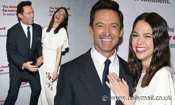 Hugh Jackman and Sutton Foster are all smiles at the Actors Fund Gala in New York - Daily Mail