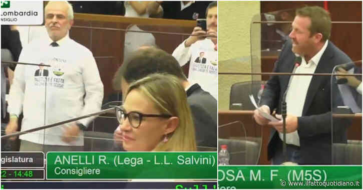Lombardia, bagarre in Consiglio regionale: leghisti con magliette con l’effigie di Fontana. M5s: “Buffonata, presidente si scusi”
