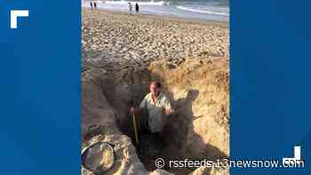 Large sand hole on Outer Banks beach left unattended