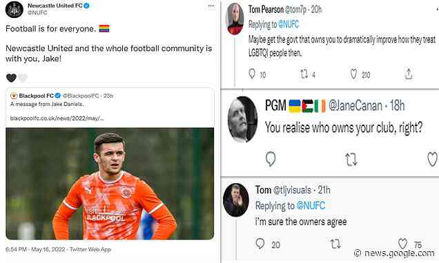 Saudi-owned Newcastle United face backlash for tweet supporting gay footballer Jake Daniels - Daily Mail