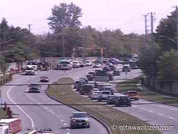 Partial road closure at Hunt Club/McCarthy after boom truck rollover