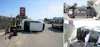 VERCELLI – Scontro in Via Jona, auto ribaltata - vercellioggi.it/