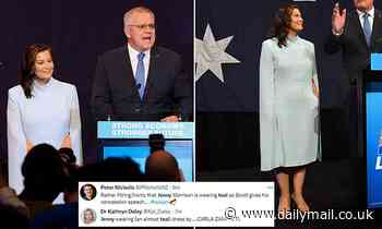 Election result: Jenny Morrison stuns in (almost) teal dress as Scott Morrison concedes defeat - Daily Mail