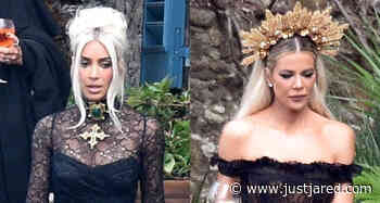 Kim & Khloe Kardashian Go Gothic Glam for Kourtney Kardashian & Travis Barker's Wedding - See All the Photos!