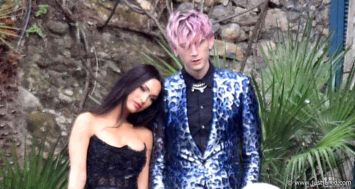 Machine Gun Kelly Wears Blue Leopard-Print Suit to Travis Barker & Kourtney Kardashian's Wedding with Megan Fox