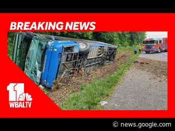 Crews upright Megabus after it rolled onto its side on I-95 - WBAL-TV 11 Baltimore