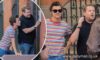 James Corden and Harry Styles get together to film scenes for The Late Late Show in NYC - Daily Mail