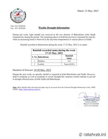Pakistan Meteorological Department: Weekly Drought Information (23 May 2022) [EN/UR] - Pakistan - ReliefWeb
