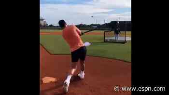Tom Brady taking BP while Gronk shags fly balls sparks response from Mike Trout