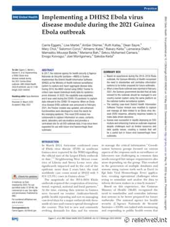 Implementing a DHIS2 Ebola virus disease module during the 2021 Guinea Ebola outbreak - Guinea - ReliefWeb