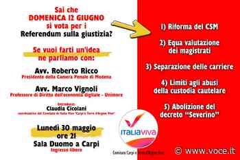 Italia Viva di Carpi si mobilita per i referendum. Appuntamento informativo lunedì 30 maggio - voce.it