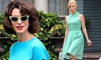 Anne Hathaway and Jessica Chastain look every inch the 1960s housewives on set of Mother's Instinct