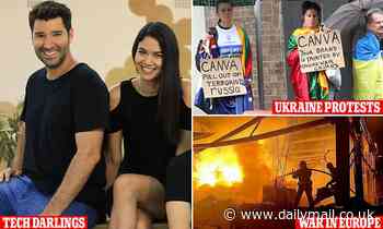 Ukranian protestors rally at Canva Sydney headquarters as company decides not to pull out of Russia - Daily Mail