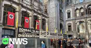 Nazivlaggen in Centraal Station van Antwerpen veroorzaken commotie: "We zijn bezig met filmopnames" - VRT NWS