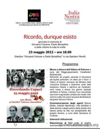 Italia Nostra Crotone partecipa al trentesimo anniversario della Strage di Capaci - Italia Nostra