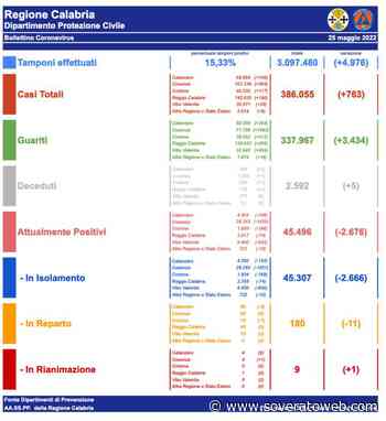 Covid-19, registrati in Calabria 763 nuovi contagi e 5 decessi - Soverato Web