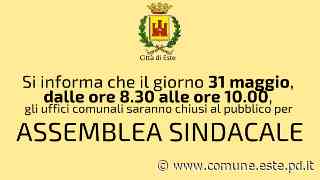 Avviso chiusura Polisportello 31 maggio 8.30-10.00 - Città di Este - Culla dei Veneti Antichi - Comune di Este