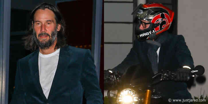 Keanu Reeves Rides Home on His Motorcycle After Grabbing Dinner with Friends