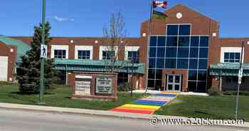 Rainbow sidewalk greeting those who enter MacKenzie School - 620 CKRM.com