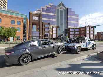 Stolen vehicle rollover closes Jasper Avenue Friday morning