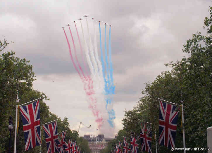 Large military flypast over London today