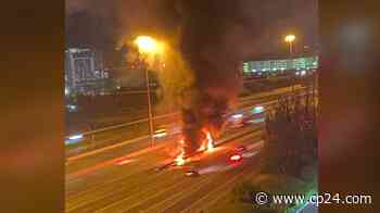 Transport truck crashes and bursts into flames on Hwy. 401 in Pickering - CP24 Toronto's Breaking News