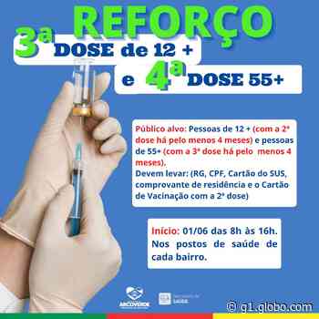 Arcoverde inicia 3ª dose contra Covid-19 para crianças acima de 12 anos e 4ª dose para idosos a partir de 55 anos - Globo