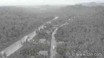 See town covered in ash after volcano eruption